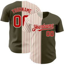 Load image into Gallery viewer, Custom Olive Cream-Red Pinstripe Authentic Split Fashion Salute To Service Baseball Jersey