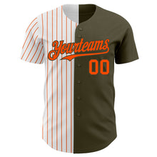 Load image into Gallery viewer, Custom Olive White-Orange Pinstripe Authentic Split Fashion Salute To Service Baseball Jersey
