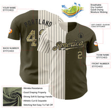 Load image into Gallery viewer, Custom Olive Camo Cream-Black Pinstripe Authentic Split Fashion Salute To Service Baseball Jersey
