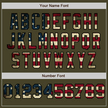 Load image into Gallery viewer, Custom Olive Vintage USA Flag Cream-Black Pinstripe Authentic Split Fashion Salute To Service Baseball Jersey