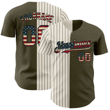 Load image into Gallery viewer, Custom Olive Vintage USA Flag Cream-Black Pinstripe Authentic Split Fashion Salute To Service Baseball Jersey