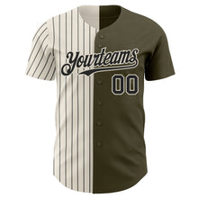 Load image into Gallery viewer, Custom Olive Cream-Black Pinstripe Authentic Split Fashion Salute To Service Baseball Jersey