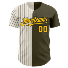 Load image into Gallery viewer, Custom Olive Gold Cream-Black Pinstripe Authentic Split Fashion Salute To Service Baseball Jersey
