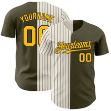 Load image into Gallery viewer, Custom Olive Gold Cream-Black Pinstripe Authentic Split Fashion Salute To Service Baseball Jersey
