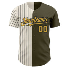 Load image into Gallery viewer, Custom Olive Old Gold Cream-Black Pinstripe Authentic Split Fashion Salute To Service Baseball Jersey
