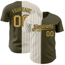 Load image into Gallery viewer, Custom Olive Old Gold Cream-Black Pinstripe Authentic Split Fashion Salute To Service Baseball Jersey