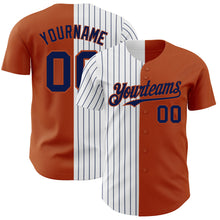 Load image into Gallery viewer, Custom Texas Orange White-Navy Pinstripe Authentic Split Fashion Baseball Jersey