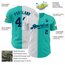 Load image into Gallery viewer, Custom Aqua White-Navy Pinstripe Authentic Split Fashion Baseball Jersey