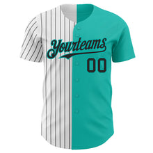 Load image into Gallery viewer, Custom Aqua White-Black Pinstripe Authentic Split Fashion Baseball Jersey
