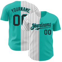 Load image into Gallery viewer, Custom Aqua White-Black Pinstripe Authentic Split Fashion Baseball Jersey
