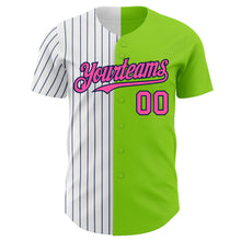 Load image into Gallery viewer, Custom Neon Green Pink-Navy Pinstripe Authentic Split Fashion Baseball Jersey

