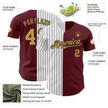 Laden Sie das Bild in den Galerie-Viewer, Custom Burgundy Old Gold-Black Pinstripe Authentic Split Fashion Baseball Jersey