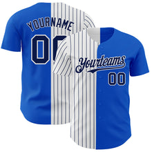 Laden Sie das Bild in den Galerie-Viewer, Custom Thunder Blue White-Navy Pinstripe Authentic Split Fashion Baseball Jersey