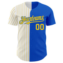 Laden Sie das Bild in den Galerie-Viewer, Custom Thunder Blue White-Yellow Pinstripe Authentic Split Fashion Baseball Jersey