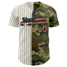 Laden Sie das Bild in den Galerie-Viewer, Custom Camo Vintage USA Flag Cream-Black Pinstripe Authentic Split Fashion Salute To Service Baseball Jersey