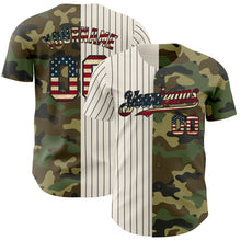 Laden Sie das Bild in den Galerie-Viewer, Custom Camo Vintage USA Flag Cream-Black Pinstripe Authentic Split Fashion Salute To Service Baseball Jersey