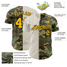 Laden Sie das Bild in den Galerie-Viewer, Custom Camo Gold Cream-Black Pinstripe Authentic Split Fashion Salute To Service Baseball Jersey