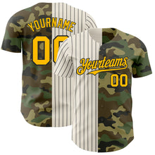 Laden Sie das Bild in den Galerie-Viewer, Custom Camo Gold Cream-Black Pinstripe Authentic Split Fashion Salute To Service Baseball Jersey