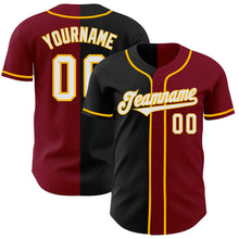 Загрузить изображение в средство просмотра галереи, Custom Crimson Black-Gold Authentic Split Fashion Baseball Jersey