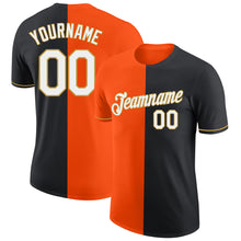Load image into Gallery viewer, Custom Black Orange-Old Gold Split Fashion Performance T-Shirt