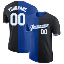 Load image into Gallery viewer, Custom Black Royal-Light Blue Split Fashion Performance T-Shirt