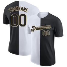Load image into Gallery viewer, Custom Black White-Vegas Gold Split Fashion Performance T-Shirt