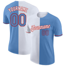 Load image into Gallery viewer, Custom Light Blue White-Red Split Fashion Performance T-Shirt