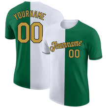 Загрузить изображение в средство просмотра галереи, Custom Kelly Green Old Gold-Black Split Fashion Performance T-Shirt