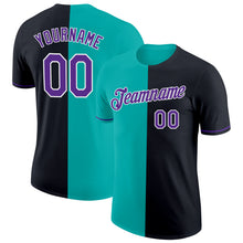 Загрузить изображение в средство просмотра галереи, Custom Black Purple-Aqua Split Fashion Performance T-Shirt