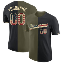 Charger l'image dans la galerie, Custom Black Vintage USA Flag Olive-Cream Split Fashion Performance T-Shirt