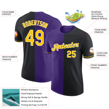 Custom Black Yellow-Purple Split Fashion Performance T-Shirt