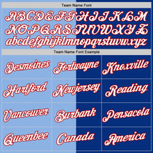 Load image into Gallery viewer, Custom Royal Red-Light Blue Split Fashion Performance T-Shirt