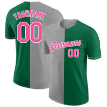 Загрузить изображение в средство просмотра галереи, Custom Kelly Green Pink-Gray Split Fashion Performance T-Shirt