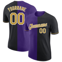 Загрузить изображение в средство просмотра галереи, Custom Black Old Gold-Purple Split Fashion Performance T-Shirt