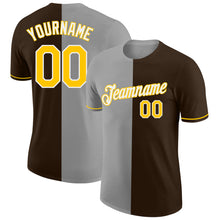 Загрузить изображение в средство просмотра галереи, Custom Brown Yellow-Gray Split Fashion Performance T-Shirt