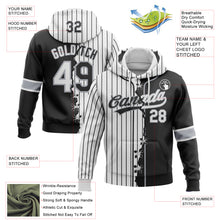 Load image into Gallery viewer, Custom Black White-Gray Pinstripe Split Ripped Pattern Baseball Pullover Sweatshirt Hoodie