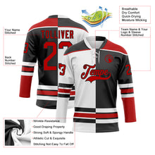 Laden Sie das Bild in den Galerie-Viewer, Custom Black Red-White Split Fashion Hockey Lace Neck Jersey