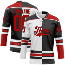 Laden Sie das Bild in den Galerie-Viewer, Custom Black Red-White Split Fashion Hockey Lace Neck Jersey