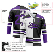 Laden Sie das Bild in den Galerie-Viewer, Custom Black Purple-White Split Fashion Hockey Lace Neck Jersey