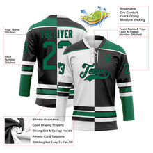 Laden Sie das Bild in den Galerie-Viewer, Custom Black Kelly Green-White Split Fashion Hockey Lace Neck Jersey