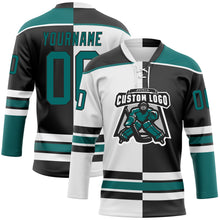 Charger l'image dans la galerie, Custom Black Teal-White Split Fashion Hockey Lace Neck Jersey