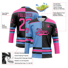 Load image into Gallery viewer, Custom Black Pink-Light Blue Split Fashion Hockey Lace Neck Jersey