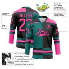 Charger l'image dans la galerie, Custom Black Pink-Teal Split Fashion Hockey Lace Neck Jersey