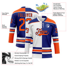 Load image into Gallery viewer, Custom Royal Orange-White Split Fashion Hockey Lace Neck Jersey