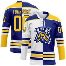 Charger l'image dans la galerie, Custom Royal Yellow-White Split Fashion Hockey Lace Neck Jersey