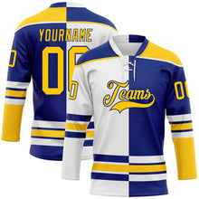 Charger l'image dans la galerie, Custom Royal Yellow-White Split Fashion Hockey Lace Neck Jersey