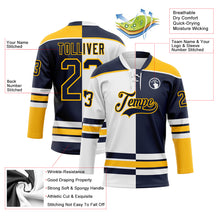 Charger l'image dans la galerie, Custom Navy Gold-White Split Fashion Hockey Lace Neck Jersey
