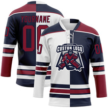 Charger l'image dans la galerie, Custom Navy Crimson-White Split Fashion Hockey Lace Neck Jersey