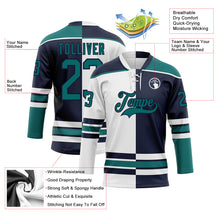 Load image into Gallery viewer, Custom Navy Teal-White Split Fashion Hockey Lace Neck Jersey