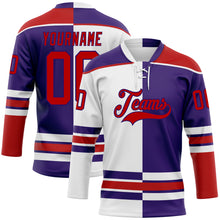 Charger l'image dans la galerie, Custom Purple Red-White Split Fashion Hockey Lace Neck Jersey
